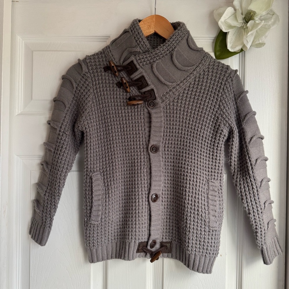 Boy's Shawl Collar Cable Knitted Cardigan Sweater